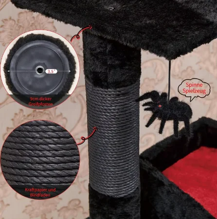 Black Gothic Cat Tower Coffin Bed Condo Scratching Posts Spider Ball Multi-Level Furniture Halloween Cat Tree - Image 4