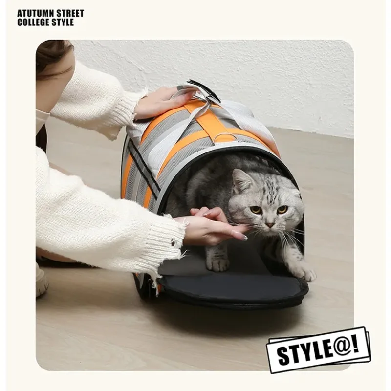 Breathable cat outing bag Pet dog Summer cross outdoor travel portable collapsible small and medium dog cage mesh - Image 2