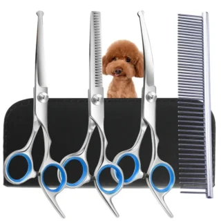 Safty Pet Grooming Scissors Round Head Professional Stainless Steel Dog Hair Scissors Pets Shears Animal Cutting Portable Set