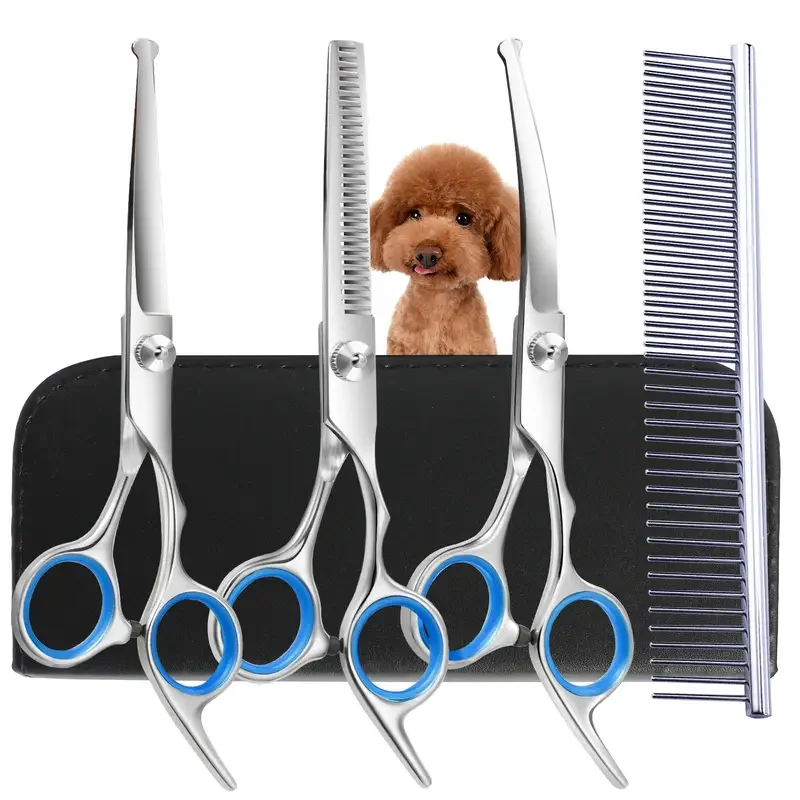 Safty Pet Grooming Scissors Round Head Professional Stainless Steel Dog Hair Scissors Pets Shears Animal Cutting Portable Set