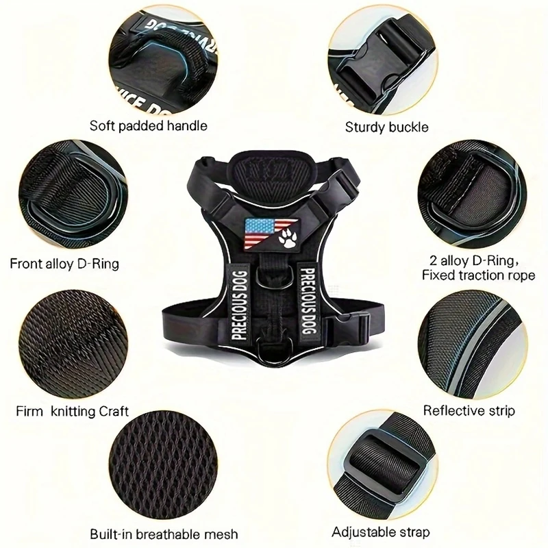 Service Dog Harness, Reflective Dog Vest Harness with 5 PCS Patches, Adjustable Soft Oxford Pet Harness, Inner Layer Mesh, Easy - Image 2